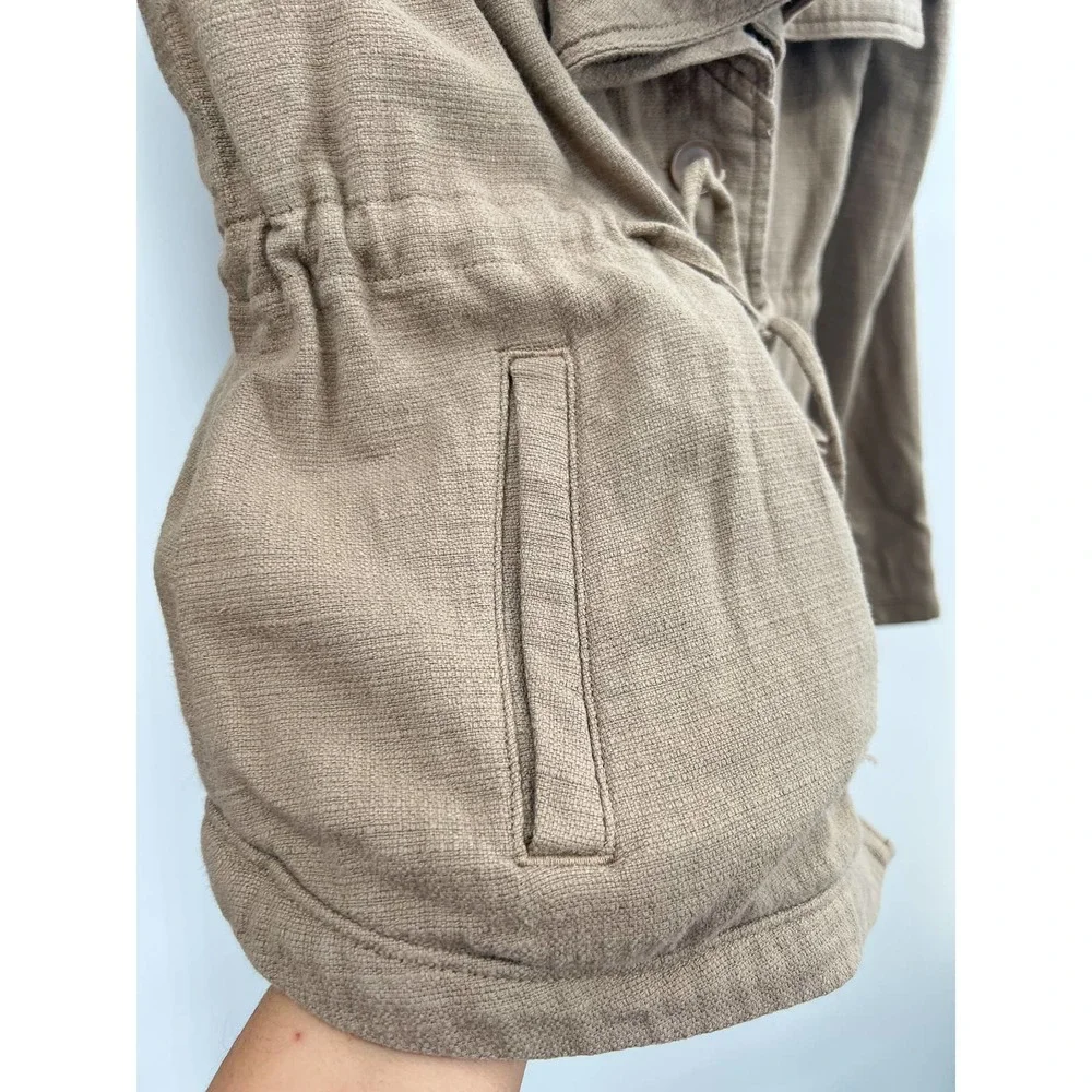 LUCKY BRAND tie waist button up taupe gray waterfall collar brown jacket size XS - Picture 6 of 9